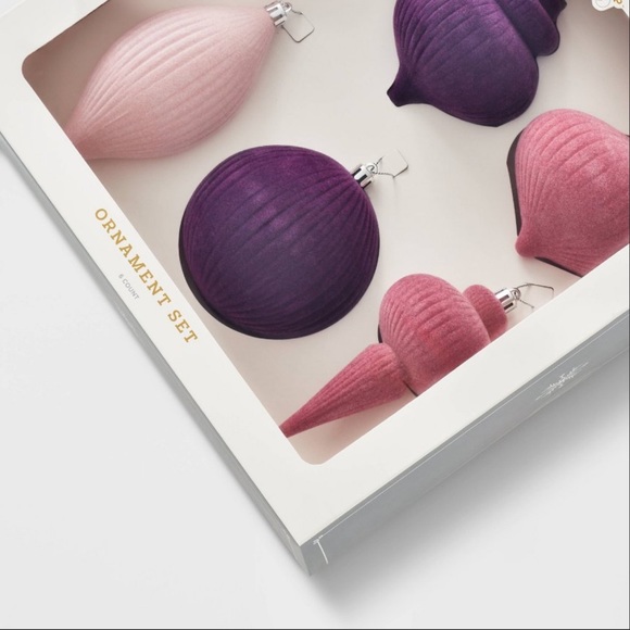 Target wondershop finial flocked ornament pink purple set of 6 pack - Picture 2 of 10